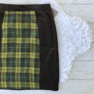 NWT Maeve Brown and Green Plaid Corduroy Skirt